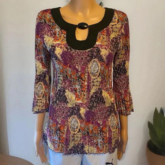 Y2K Blouse Top Bell Sleeves Stretch Romantic Fairycore Art To Wear Boho Lady M - Picture 1 of 11